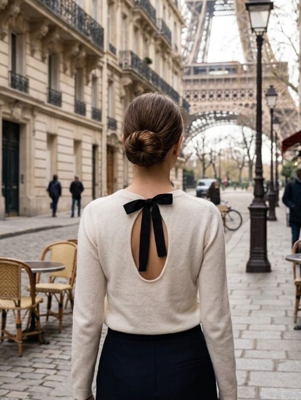 H&M Angora Blend Cream Sweater with  Cut Out Back & Black Bow S